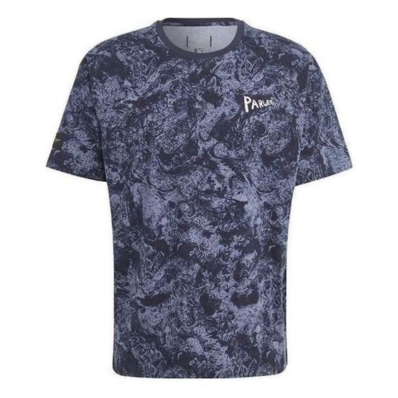Unisex 2XL adidas Parley blue allover print tee HR6995 - Picture 2 of 9